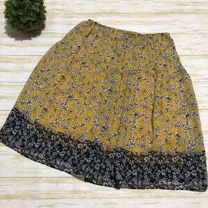 Mama Studio EUC Yellow Floral Spring Summer‎ Knee Length Midi Skirt Size XS